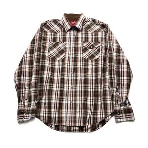 Vintage Rodeo Western Shirt Men's XL Plaid Pockets Long Sleeve Pearl Snap